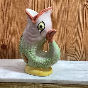 Vintage Portugal Pottery Fish Gurgle Pitcher 8.5”